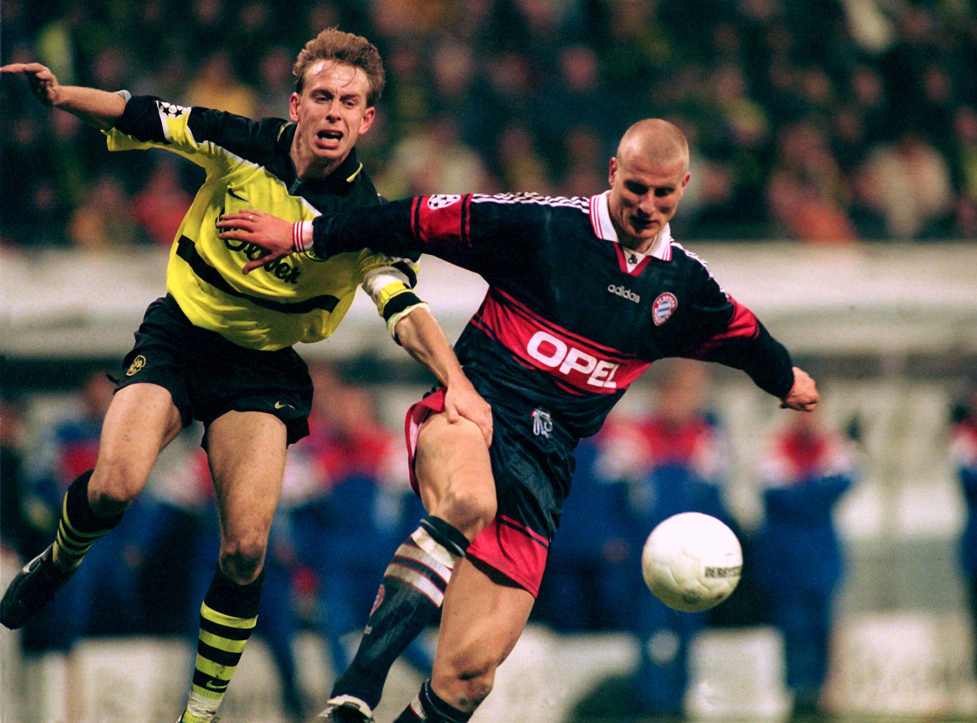 Jörg Heinrich, BVB, zum 3:1-Siegtor per Lupfer von Lars Ricken im CL-Finale 1997 gegen Juventus Turin.