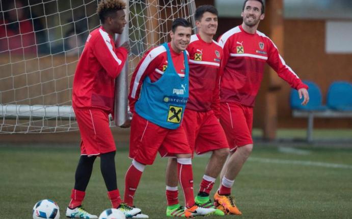 Die österreichischen Spieler haben viel Spaß beim Training. Foto: Christian Bruna