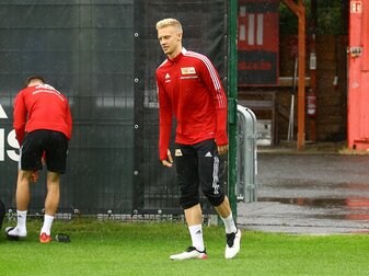 Timo Baumgartl (M) ist kürzlich wieder ins Mannschaftstraining des 1. FC Union eingestiegen. Timo Baumgartl (M) ist kürzlich wieder ins Mannschaftstraining des 1. FC Union eingestiegen.