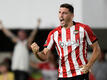 Argentina's Estudiantes de la Plata Agustin Rogel celebrates after scoring against Chile's Audax Italiano during the Copa Libertadores football match at the Jorge Luis Hirschi stadium in La Plata, Arg