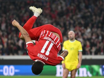 Freiburgs Daniel-Kofi Kyereh jubelt nach dem Tor zum 1:0. Freiburgs Daniel-Kofi Kyereh jubelt nach dem Tor zum 1:0.