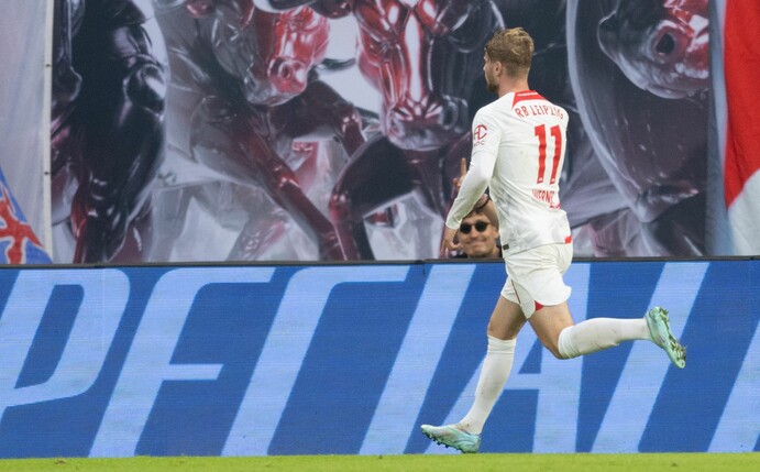 Hat seinen Turbo wieder angeworfen: Timo Werner von RB Leipzig feiert sein Tor zum 2:0 gegen Leverkusen.