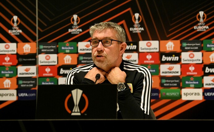 Union-Trainer Urs Fischer bei der Abschluss-Pressekonferenz.