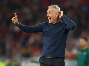 Trainer Christian Streich und der SC Freiburg trennten sich von Karabach Agdam 1:1. Trainer Christian Streich und der SC Freiburg trennten sich von Karabach Agdam 1:1.