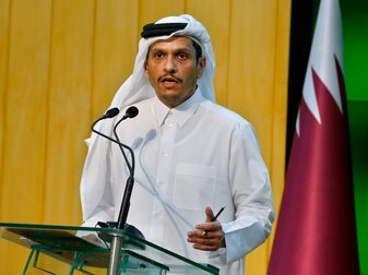 Mohammed bin Mohammed bin Abdulrahman Al Thani, Außenminister von Katar, spricht bei einer Pressekonferenz. Mohammed bin Mohammed bin Abdulrahman Al Thani, Außenminister von Katar, spricht bei einer Pressekonferenz.