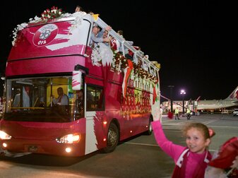 Die katarische Mannschaft feiert den Sieg der Asienmeisterschaft 2019. Die katarische Mannschaft feiert den Sieg der Asienmeisterschaft 2019.
