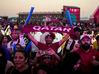 Der Andrang zum Fanfest in Doha war so groß, dass die Tore geschlossen werden mussten.