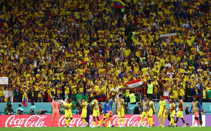 Die Spieler aus Ecuador bejubeln ihren Sieg im WM-Eröffnungsspiel mit ihren Fans.