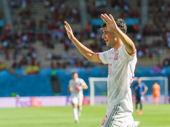 Spaniens Pedri jubelt nach einem Tor. Spaniens Pedri jubelt nach einem Tor.