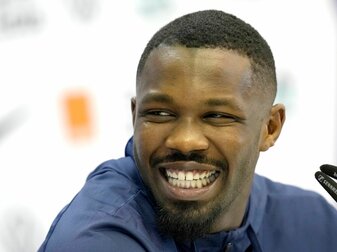 Frankreichs Marcus Thuram bei der Pressekonferenz. Frankreichs Marcus Thuram bei der Pressekonferenz.