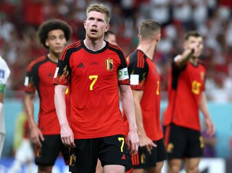 Die Belgier um Kevin De Bruyne (v.) verloren gegen Marokko. Die Belgier um Kevin De Bruyne (v.) verloren gegen Marokko.