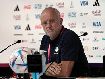 Eine Antwort des 59-Jährigen auf eine Journalisten-Frage sorgte für Gelächter: Australiens Cheftrainer Graham Arnold. Eine Antwort des 59-Jährigen auf eine Journalisten-Frage sorgte für Gelächter: Australiens Cheftrainer Graham Arnold.