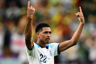 Englands Jude Bellingham freut sich nach dem Sieg über den Senegal. Englands Jude Bellingham freut sich nach dem Sieg über den Senegal.