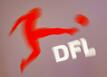 Das Logo der DFL Deutsche Fußball Liga am Rande einer DFL-Mitgliederversammlung (Aufnahme mit Dreheffekt).