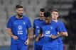 Frankreichs Olivier Giroud (l-r), Theo Hernandez, sowie die beiden für den FC Bayern spielenden Kingsley Coman und Benjamin Pavard.