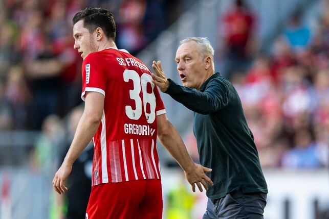 Freiburgs Michael Gregoritsch und Trainer Christian Streich.