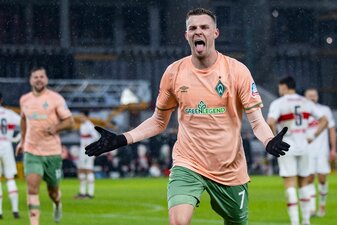 Bremens Marvin Ducksch jubelt nach seinem Tor zum 0:2. Bremens Marvin Ducksch jubelt nach seinem Tor zum 0:2.