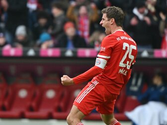 Bejubelt den ersten Treffer des Spiels: Thomas Müller vom FC Bayern. Bejubelt den ersten Treffer des Spiels: Thomas Müller vom FC Bayern.