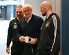 Bundestrainer Hansi Flick (l-r), DFB-Sportdirektor Rudi Völler und Antonio Di Salvo, U21-Trainer, kommen zu einer Pressekonferenz.