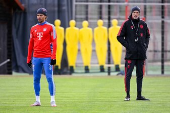 Der neue Bayern-Coach Thomas Tuchel (r) und Offensivspieler Leroy Sané wollen einen Sieg gegen Borussia Dortmund. Der neue Bayern-Coach Thomas Tuchel (r) und Offensivspieler Leroy Sané wollen einen Sieg gegen Borussia Dortmund.