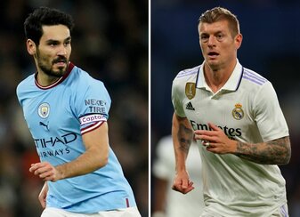 Treffen im Champions-League-Halbfinale aufeinander: Ilkay Gündogan (l) und Toni Kroos. Treffen im Champions-League-Halbfinale aufeinander: Ilkay Gündogan (l) und Toni Kroos.