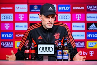 Münchens Trainer Thomas Tuchel bei der Pressekonferenz nach dem Spiel. Münchens Trainer Thomas Tuchel bei der Pressekonferenz nach dem Spiel.