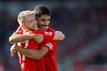 Heidenheims Topscorer unter sich: Jan-Niklas Beste (links) und Eren Dinkçi (rechts). Foto: Sebastian Widmann/Getty Images