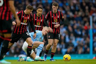 City-Stürmer Erling Haaland (M) blieb beim deutlichen Sieg gegen Bournemouth ohne Tor. City-Stürmer Erling Haaland (M) blieb beim deutlichen Sieg gegen Bournemouth ohne Tor.
