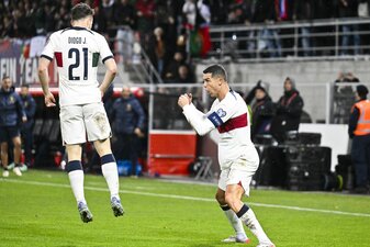 Portugals Cristiano Ronaldo bejubelt sein Führungstor in Liechtenstein. Portugals Cristiano Ronaldo bejubelt sein Führungstor in Liechtenstein.