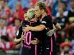 Barcas Rakitic (r.) schießt den Siegtreffer gegen Bilbao (Quelle: SID-IMAGES)
<br>© 2016 SID