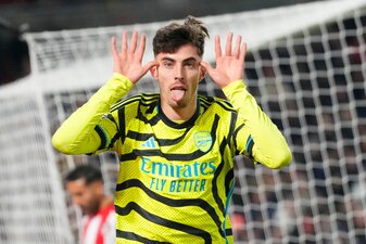 Kai Havertz vom FC Arsenal jubelt nach seinem Tor. Kai Havertz vom FC Arsenal jubelt nach seinem Tor.