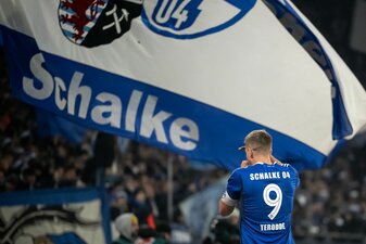 Schalkes Simon Terodde jubelt über sein Tor zum 3:0 per Elfmeter. Schalkes Simon Terodde jubelt über sein Tor zum 3:0 per Elfmeter.