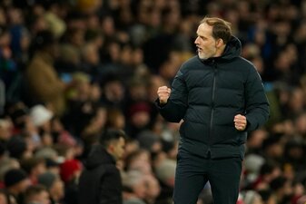 Münchens Trainer Thomas Tuchel jubelt nach dem Tor zum 0:1. Münchens Trainer Thomas Tuchel jubelt nach dem Tor zum 0:1.