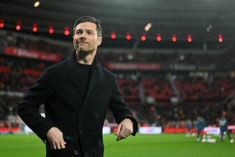 Trainer Xabi Alonso stellte mit Bayer Leverkusen einen Rekord auf. Trainer Xabi Alonso stellte mit Bayer Leverkusen einen Rekord auf.