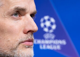 Bayern-Trainer Thomas Tuchel bei der Pressekonferenz vor dem Spiel gegen Lazio Rom. Bayern-Trainer Thomas Tuchel bei der Pressekonferenz vor dem Spiel gegen Lazio Rom.
