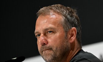 Germany's headcoach Hansi Flick attends a presser on the eve of the UEFA Nations League football match between Germany and England on June 6, 2022 in Herzogenaurach. (Photo by Christof STACHE / AFP) ( Germany's headcoach Hansi Flick attends a presser on the eve of the UEFA Nations League football match between Germany and England on June 6, 2022 in Herzogenaurach. (Photo by Christof STACHE / AFP) (