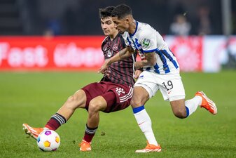 Nürnbergs Can Uzun (l) zeigte beim 3:3 in Berlin eine starke Leistung. Nürnbergs Can Uzun (l) zeigte beim 3:3 in Berlin eine starke Leistung.