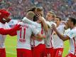 Die Leipziger Spieler bejubeln das 1:0 durch Naby Keita (M). Foto: Jan Woitas