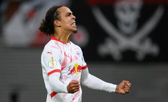 Yussuf Poulsen beim Jubel über sein erstes Tor. Yussuf Poulsen beim Jubel über sein erstes Tor.