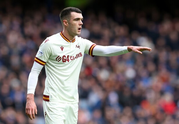 GLASGOW, SCOTLAND - MARCH 01: Lennon Miller of Motherwell is seen during the William Hill Premiership match between Rangers FC and Motherwell FC at Ibrox Stadium on March 01, 2025 in Glasgow, Scotland