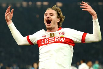 BERLIN, GERMANY - MAY 24: Nick Woltemade of VfB Stuttgart celebrates after his team's victory in the DFB Cup Final 2025 between DSC Arminia Bielefeld and VfB Stuttgart at Olympiastadion on May 24, 202 BERLIN, GERMANY - MAY 24: Nick Woltemade of VfB Stuttgart celebrates after his team's victory in the DFB Cup Final 2025 between DSC Arminia Bielefeld and VfB Stuttgart at Olympiastadion on May 24, 202
