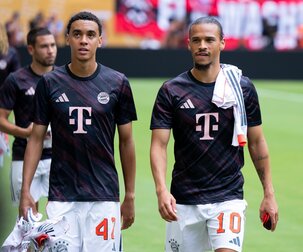Jamal Musiala (l) und Leroy Sané waren beim FC Bayern lange Teamkollegen. Jamal Musiala (l) und Leroy Sané waren beim FC Bayern lange Teamkollegen.