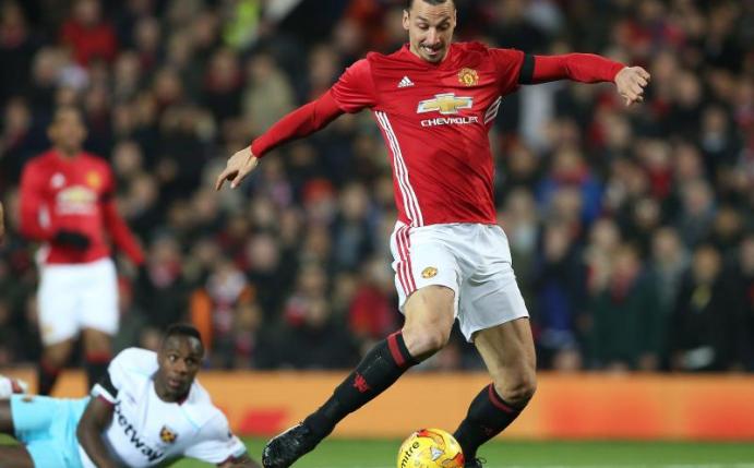 latan Ibrahimovic trifft für Manchester United im Ligapokal gegen West Ham United. Foto: Nigel Roddis