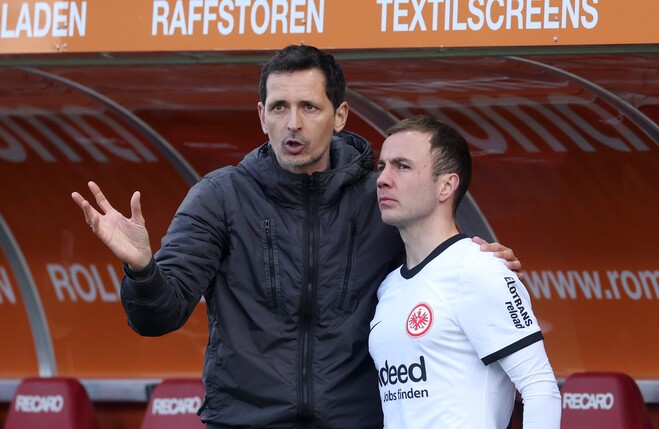 Dino Toppmöller (l.) und Mario Götze. | Foto: Alexander Hassenstein/Getty Images