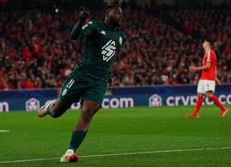 LISBON, PORTUGAL - FEBRUARY 18: George Ilenikhena of AS Monaco celebrates after scoring a goal during the UEFA Champions League 2024/25 League Knockout Play-off Second Leg match between SL Benfica and LISBON, PORTUGAL - FEBRUARY 18: George Ilenikhena of AS Monaco celebrates after scoring a goal during the UEFA Champions League 2024/25 League Knockout Play-off Second Leg match between SL Benfica and