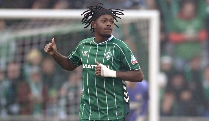  Samuel Mbangula brachte Werder gegen den FC St. Pauli früh in Führung,