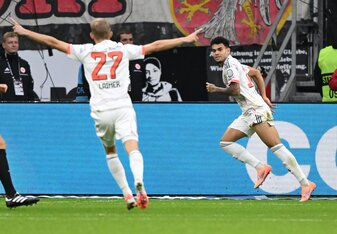 War der Matchwinner in Frankfurt: Bayerns Luis Díaz (r). War der Matchwinner in Frankfurt: Bayerns Luis Díaz (r).