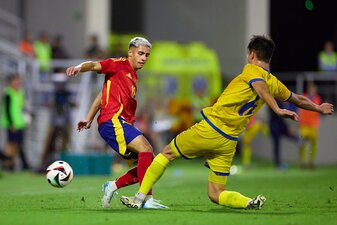 LA LINEA DE LA CONCEPCION, SPAIN - OCTOBER 10: Yeremay Hernandez of Spain in action during the UEFA European U21 Championship Qualifying match between Spain and Kazakhstan at Estadio Municipal de La L LA LINEA DE LA CONCEPCION, SPAIN - OCTOBER 10: Yeremay Hernandez of Spain in action during the UEFA European U21 Championship Qualifying match between Spain and Kazakhstan at Estadio Municipal de La L