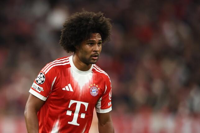 Serge Gnbary / MUNICH, GERMANY - SEPTEMBER 17: Serge Gnabry of Bayern Muenchen reacts during the UEFA Champions League 2025/26 League Phase MD1 match between FC Bayern München and Chelsea FC at Footb