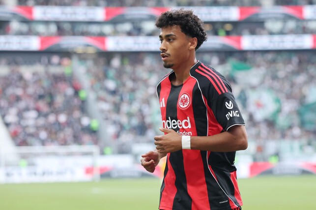 FRANKFURT AM MAIN, GERMANY - AUGUST 23: Nathaniel Brown of Eintracht Frankfurt reacts during the Bundesliga match between Eintracht Frankfurt and SV Werder Bremen at Deutsche Bank Park on August 23, 2